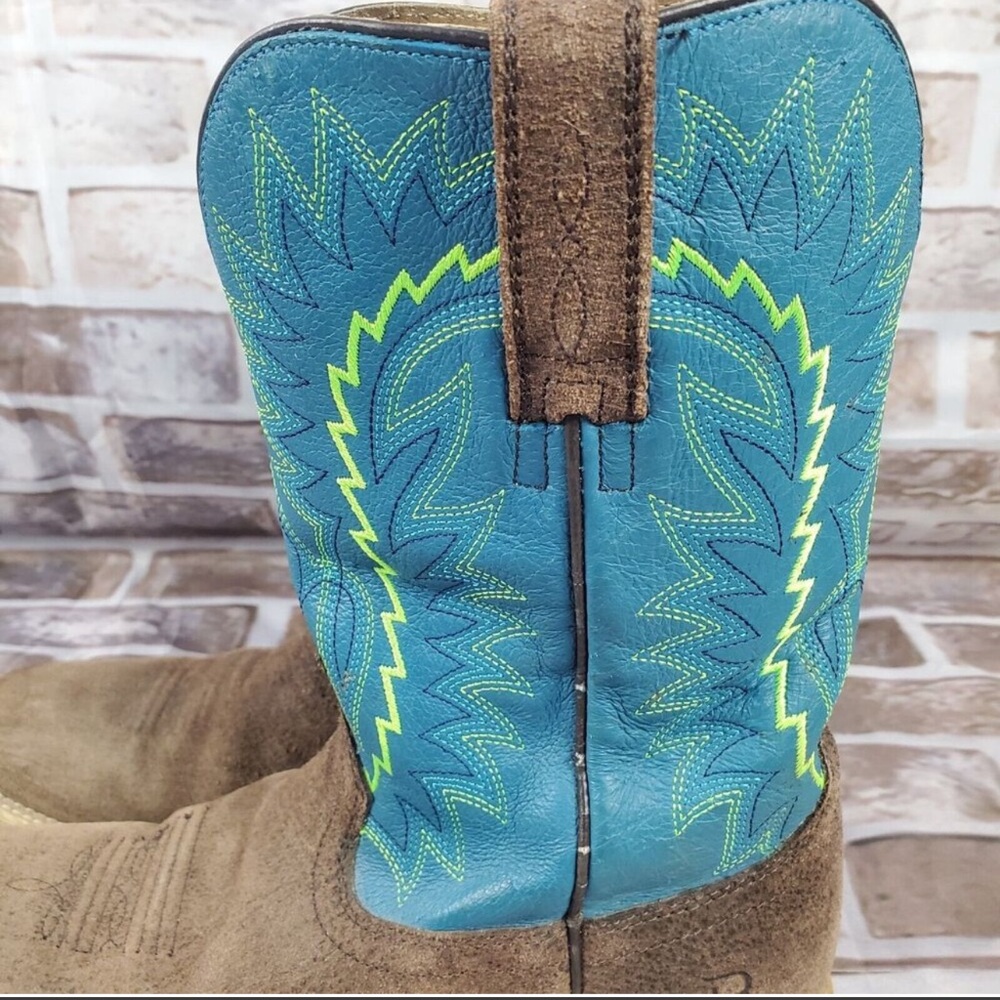 Ariat Relentless Boots Womens 4 Teal Tan Suede Leather Western Cowgirl Rodeo - Picture 2 of 7